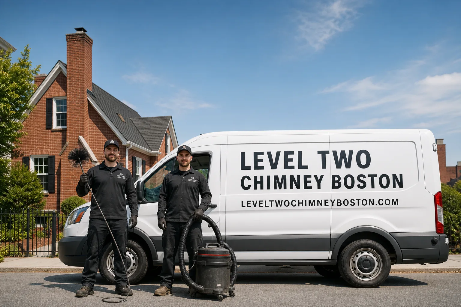 Level Two Chimney Boston chimney cleaning service vehicle and crew in Boston, MA